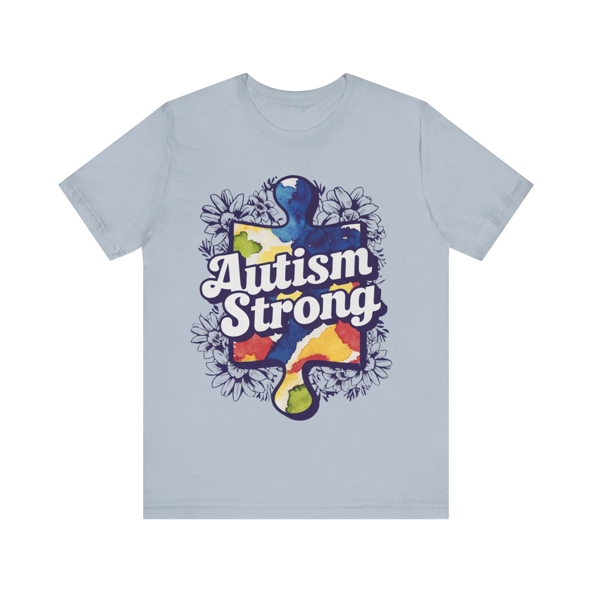 Autism Strong Puzzle Piece with Floral Accents T-Shirt