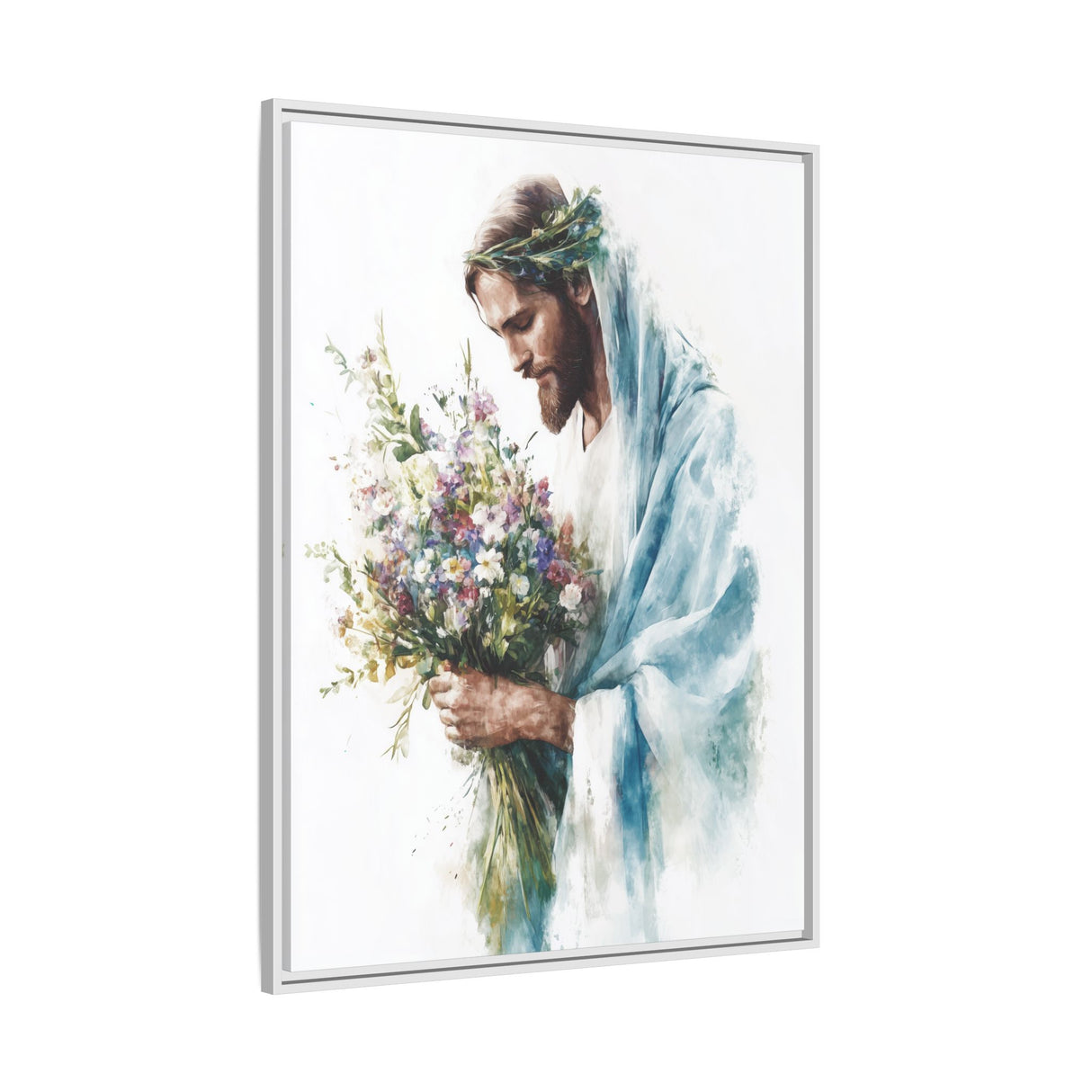 Jesus with Flowers Framed Canvas - Crown of Grace