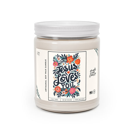 Jesus Loves You Floral Design Artisanal Candle