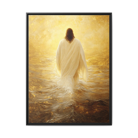 Illuminated Grace Framed Canvas - Jesus Walking in Radiant Light