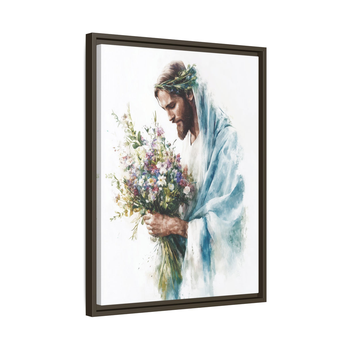 Jesus with Flowers Framed Canvas - Crown of Grace