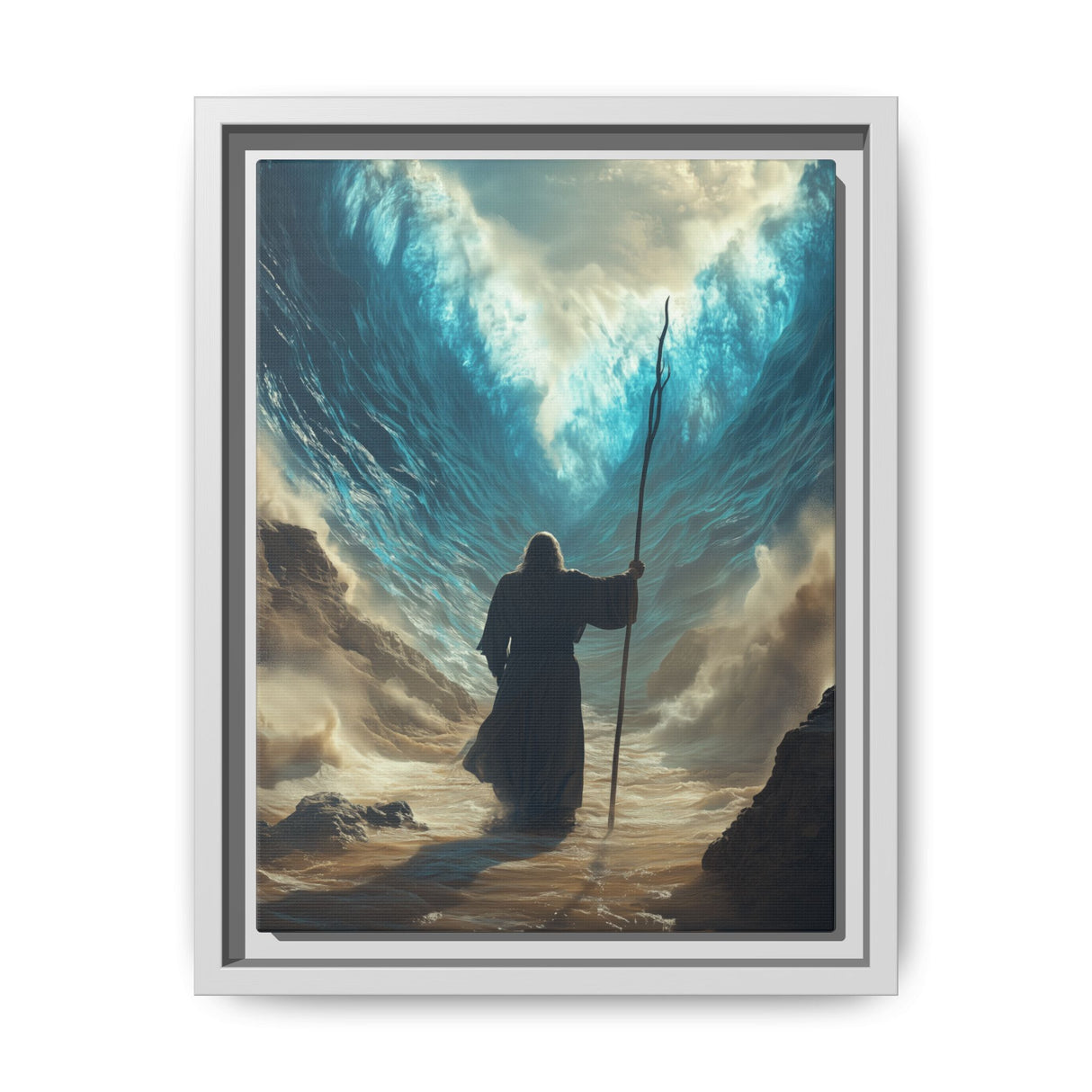 Moses Parting the Red Sea Framed Canvas - Deliverance Through Faith