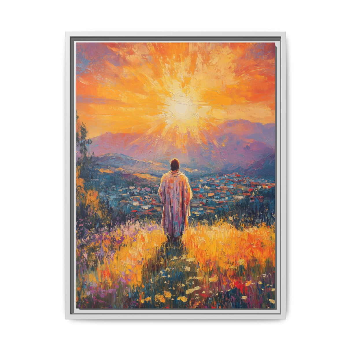 Jesus Overlooking the City (Framed Canvas) - Light of the World