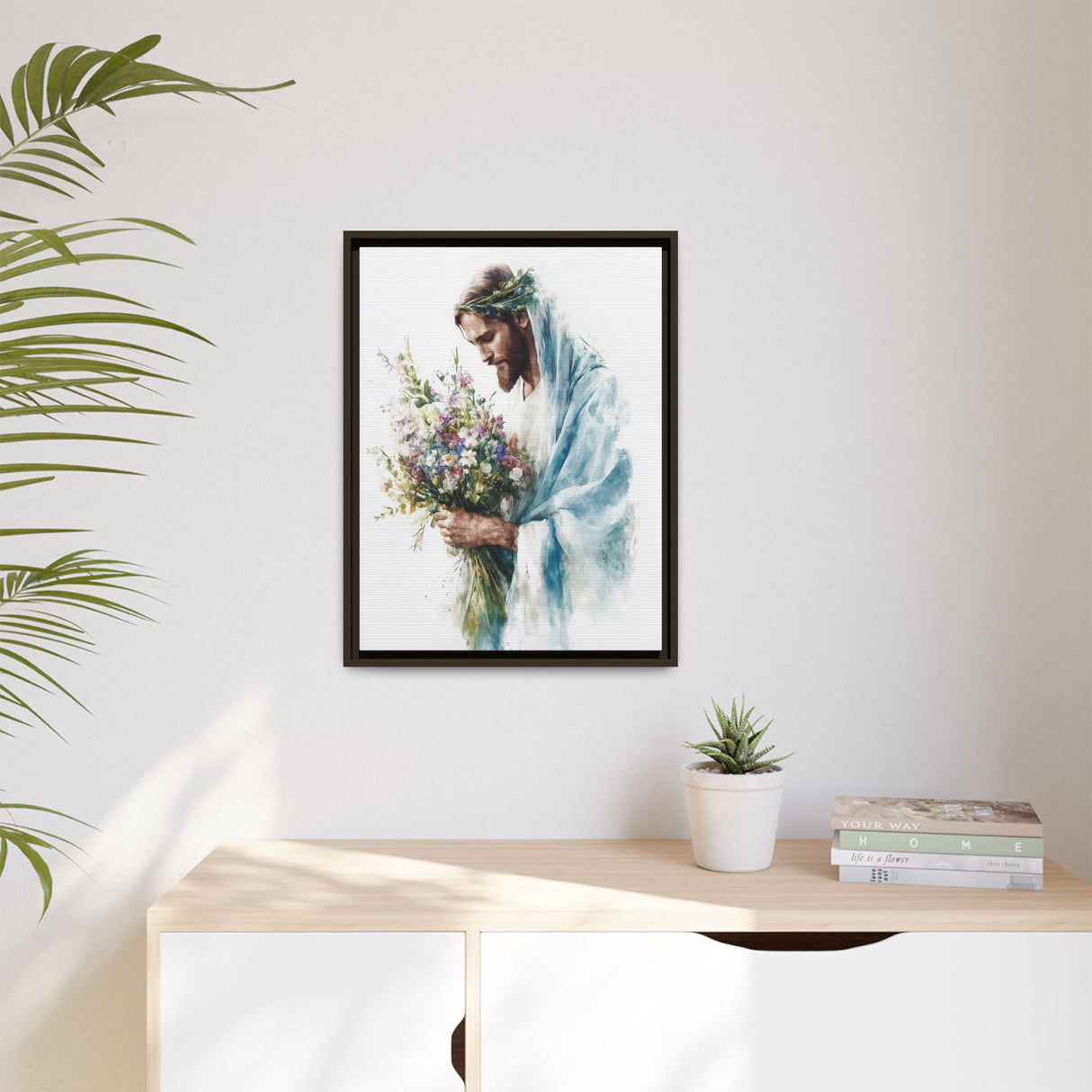 Jesus with Flowers Framed Canvas - Crown of Grace