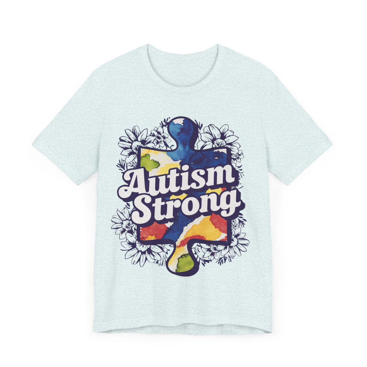 Autism Strong Puzzle Piece with Floral Accents T-Shirt